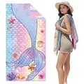 Soft double-sided velvet beach towel with colorful mermaid tail and fish scale design - SMRSTJ-SM18 / 80*160cm (in Stock)