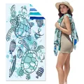 Large double-sided velvet beach towel featuring turtle and fish sea pattern design - SMRSTJ-SM09 / 80*160cm (in Stock)