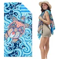 Double-sided suede beach towel featuring a vibrant sea turtle and ocean wave design - SMRSTJ-SM15 / 80*160cm (in Stock)