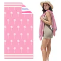 Pink microfiber beach towel featuring palm tree pattern and a striped dual-sided design - SMRSTJ-SM02 / 80*160cm (in Stock)