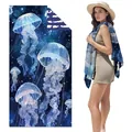 Microfiber double-sided fleece beach towel featuring a luminous blue jellyfish print - SMRSTJ-SM07 / 80*160cm (in Stock)