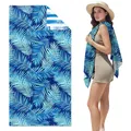 Double-sided velvet beach towel with vibrant blue tropical leaf pattern for summer travel - SMRSTJ-SM05 / 80*160cm (in Stock)
