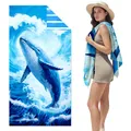 Large absorbent double-sided fleece beach towel with majestic blue whale print for surfing - SMRSTJ-SM06 / 80*160cm (in Stock)