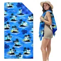Quick-dry microfiber beach towel featuring blue tropical island and hibiscus flower prints - SMRSTJ-SM19 / 80*160cm (in Stock)