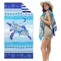 Double-sided velvet beach towel featuring a vibrant blue sea turtle and floral pattern. - SMRSTJ-SM20 / 80*160cm (in Stock)