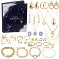 DIY Christmas jewelry advent calendar set with assorted gold and silver accessories - RC451H Jewelry Blind Box Set / Gold/Silver