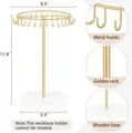 Goldener Schmuckständer mit 30 cm Höhe und weißem Holzfuß - Halskettenständer Fester Hakenstil (Vorrätig)
