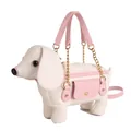 Cute dachshund-shaped puppy handbag in white and pink faux leather with gold chain strap - 28*7*18 / White