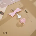 Handmade pink acrylic bow keychain with heart pendant for bag charm and accessory - Small Pendant / Bowknot + Checkerboard Heart Charm(K6257)