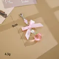 Pink ribbon bow keychain with acrylic peach pendant and pearl beads - Small Pendant / Bowknot + Peach Charm(K6259)