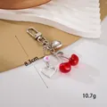 Cute red acrylic cherry keychain bag charm with metallic silver heart and beads - Small Pendant / Red Cherry Hollow Heart Charm(K6077)