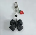 Cute black acrylic bow keychain pendant with red strawberry charm for bags and cases - Small Pendant / Strawberry + Bowknot Charm(K6079)