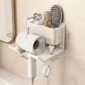 Creamy white wall mounted hairdryer holder and bathroom organizer shelf rack - Double Box + Cord Slot Rack / Milk White