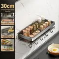 Wall-mounted stainless steel spice rack with hooks and guardrail 30cm. - Single Layer 30cm Rack / Steel Color