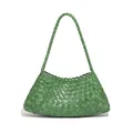 Handmade green woven shoulder bag featuring a stylish braided strap and vintage feel - Verdant