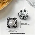 Elegant luxury square pearl cufflinks with grey crystals for men business shirts - 26mm