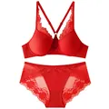 Elegant sexy red lace lingerie set featuring a front-closure bra and sheer panties - 70A / Red