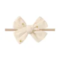 Fascia elastica in nylon con fiocco in tessuto crema e dettagli a margherita ricamati - Stile Ricamo Margherita Bianco Sporco (6)