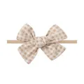 Fascia per capelli neonata in nylon elastico con fiocco a quadretti beige e fiori delicati - Stile Quadretti Floreale Bianco Sporco (1)
