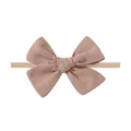 Soft elastic nylon headband featuring a dusty pink linen fabric bow for children - Lotus Pink Linen Style (5)