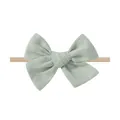 Sage green fabric bow detail on soft elastic beige nylon headband for baby girls - Bean Green Style (8)