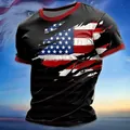 Men's stylish black T-shirt featuring a torn American flag digital print and red trim details - 3XL / Torn Texture Style (XSOMDT01617) / Black with Red Trim (XSOMDT01617)