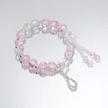 Handmade forest style pink and clear beaded crystal bracelet featuring sweet flower charm - Small Leaf Pink