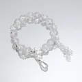 Elegant forest style clear crystal beaded bracelet featuring butterfly and leaf charms - Small Leaf White