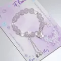 Sweet Mori style purple crystal beaded bracelet with silver butterfly charms - Dream Butterfly Bell Purple