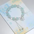 Forest style light blue crystal beaded bracelet with butterfly and bell charms - Qingmeng Butterfly Bell Blue