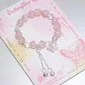 Sweet forest style beaded bracelet with pink crystals and butterfly charms for girls - Qingmeng Butterfly Bell Pink