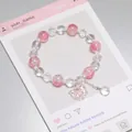 Sweet pink and clear crystal beaded bracelet with a butterfly heart charm for women - Sparkling Butterfly Ice Pink