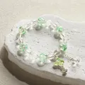 Forest style green and clear crystal beaded bracelet with butterfly charm for women - Butterfly Bell Ice Bracelet Green
