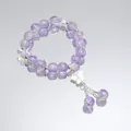 Elegant purple crystal beaded bracelet featuring delicate silver butterfly charms - Dancing Butterfly Purple