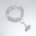 Elegant light blue crackle crystal beaded bracelet with delicate silver butterfly charm - Dancing Butterfly Blue
