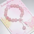 Sweet pink crackle bead bracelet with resin rose and butterfly charms - Ink Butterfly Rose Pink