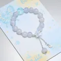 Ethereal blue crystal beaded bracelet with rose and butterfly charms for women - Ink Butterfly Rose Blue