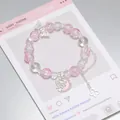 Sweet pink crystal beaded bracelet featuring silver crescent moon and butterfly charms - Galaxy Butterfly Bracelet Pink