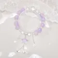 Dreamy purple and clear crystal beaded bracelet with silver star charms for women - Aurora Sea Star Bracelet Purple