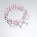 Sweet Mori style pink crackle crystal beaded bracelet with silver floral charms - Crystal Rose Pink