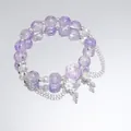 Purple crackle crystal beaded bracelet with silver flower charm and chain tassel - Crystal Rose Purple