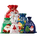 Festive assorted Christmas drawstring gift bags with cute Santa Claus and tree designs - Multi-size Christmas Gift Bag Set