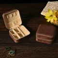 Portable brown velvet jewelry storage organizer box with secure zipper closure for travel - Velvet Coffee (No Mirror)