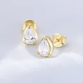 Elegant 925 sterling silver gold plated waterdrop zircon stud earrings for women jewelry - 925 Silver / Yellow
