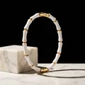 Elegant white bamboo joint bracelet with gold plated stainless steel clasp for women - White Bamboo Bangle (40甲-C-7)