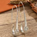 Vintage silver hook earrings with ethnic texture for bohemian style jewelry set. - White K (4564)