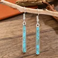 Bohemian vintage ethnic style silver rectangular turquoise dangle earrings for women - White K (DZ-1043)