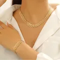 Elegant gold-toned multi-strand watch band chain jewelry set including necklace and bracelet - Necklace + Bracelet Set (Gold)