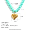 Turquoise hars kralenketting met 18 karaat vergulde hart hanger inclusief de afmetingen - Hart Hanger (N3928) / 41+5cm / Turkoois Groen