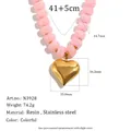 Collana di perle in resina rosa con ciondolo a cuore lucido placcato oro 18 carati - Ciondolo a Cuore (N3928) / 41+5cm / Rosa chiaro